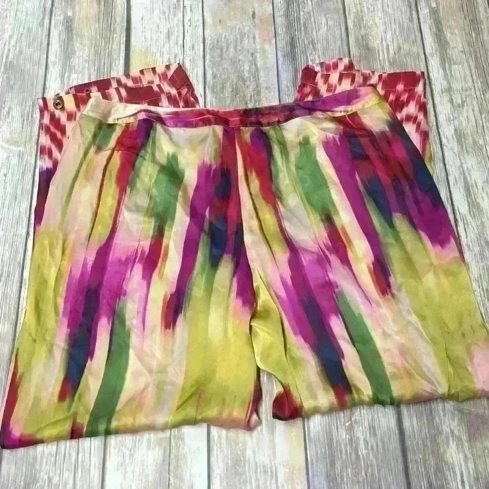 CAbi satin pants . Multicolored print. Womens size medium